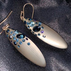 RARE $175 Alexis Bittar "Sapphire" Blue Crystal Dust Lucite Earrings
